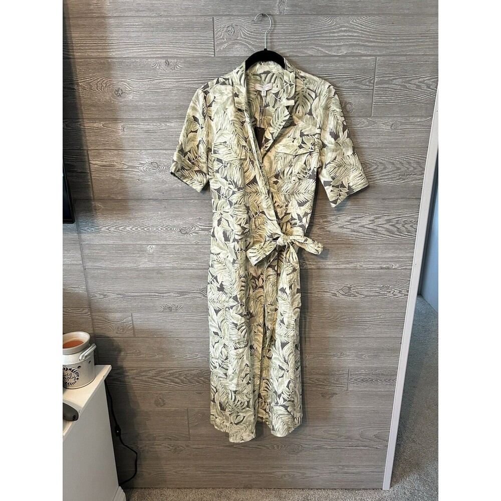 Habitual Palm Leaf Linen Blend Leaf Print Wrap Dress Size Small S New Wrap Dress